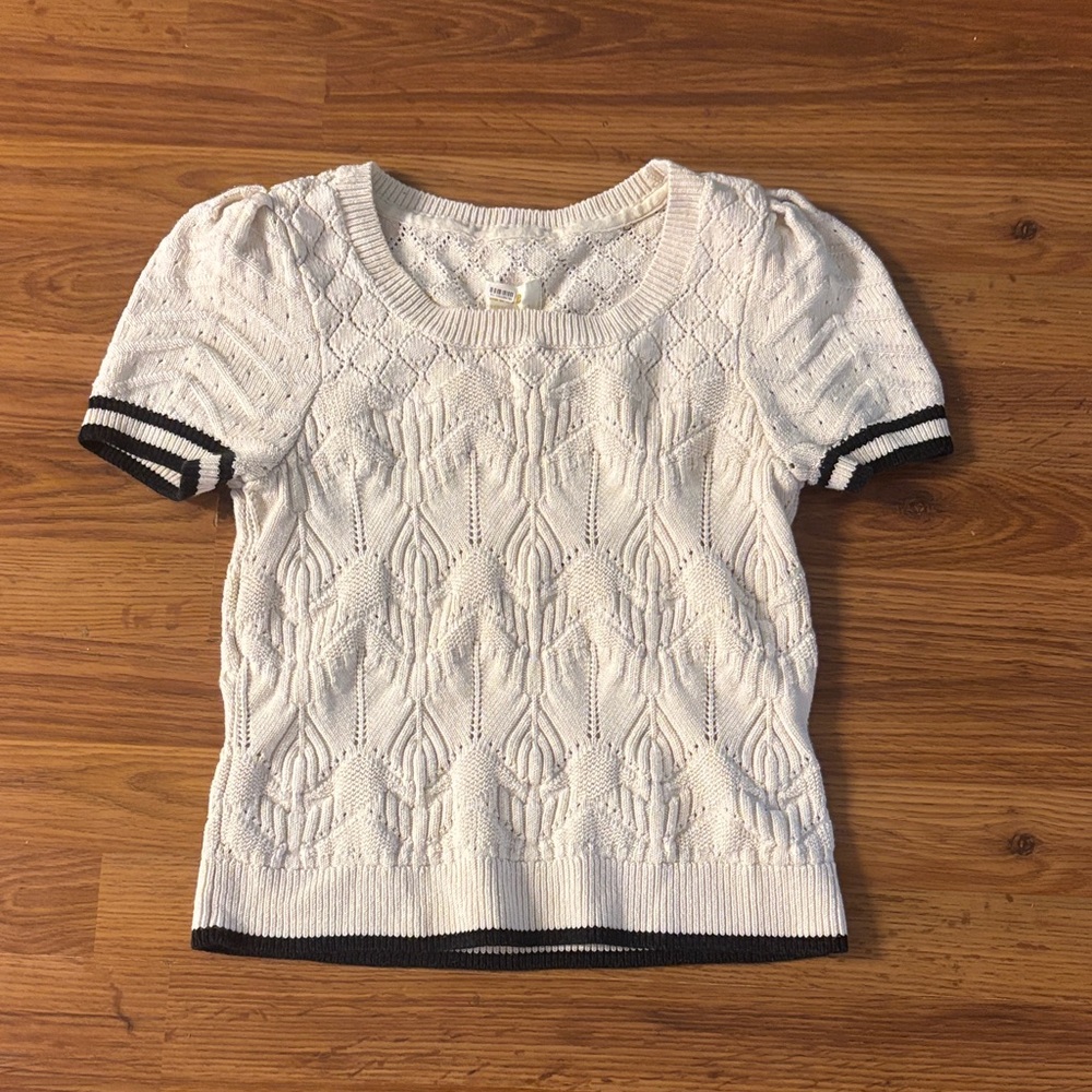 Anthropologie White Knit Short Sleeve Sweater